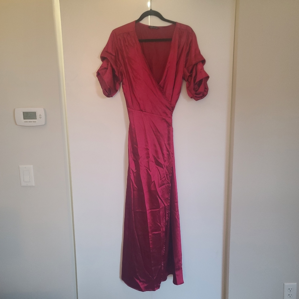 XL Satin Wrap Dress Ruby Red